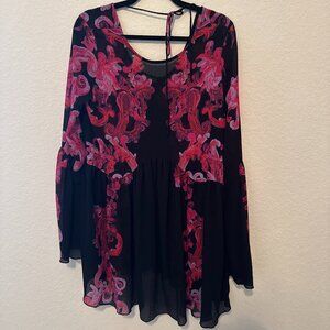 Free People Intimately Black, Red, and Pink Printed Tunic Dress, XS